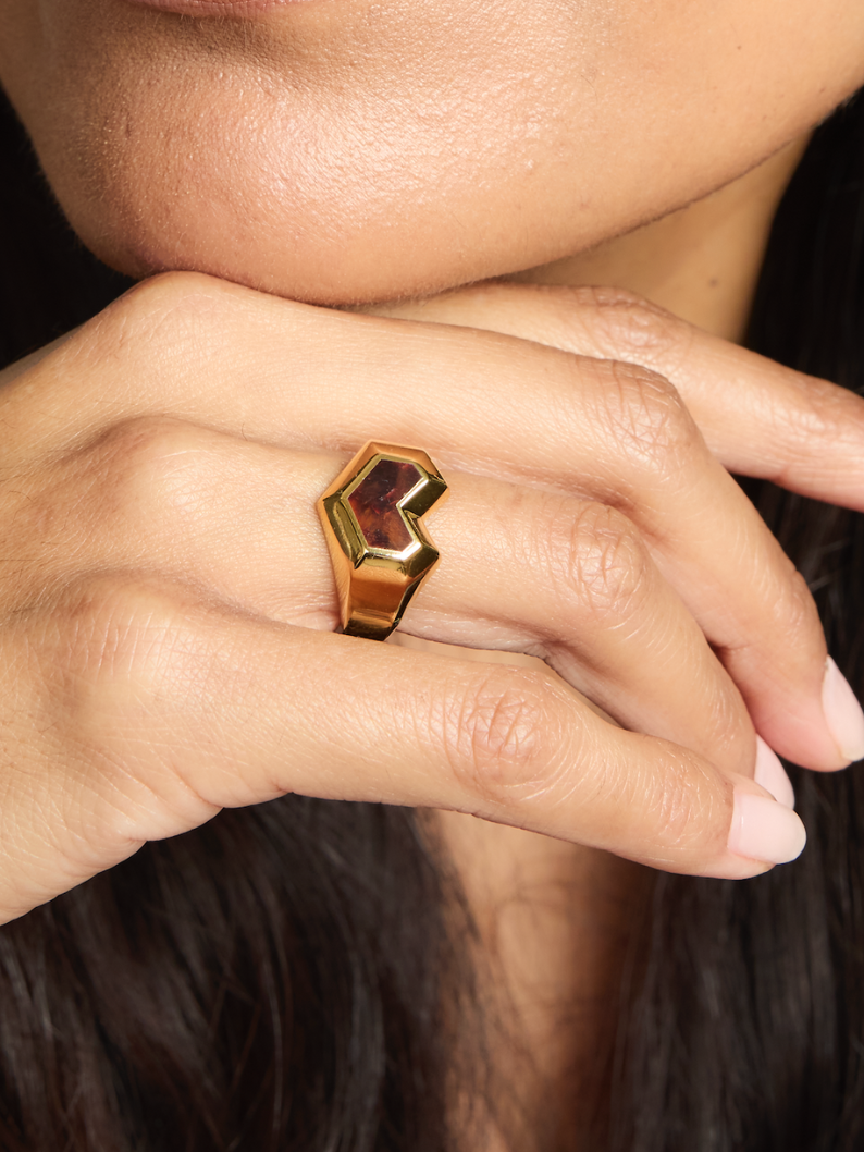 Gold Vermeil Tiger eye ring - Daryl | No More Nobody