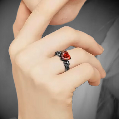 'Til death do us part Blood Red Heart skull ring