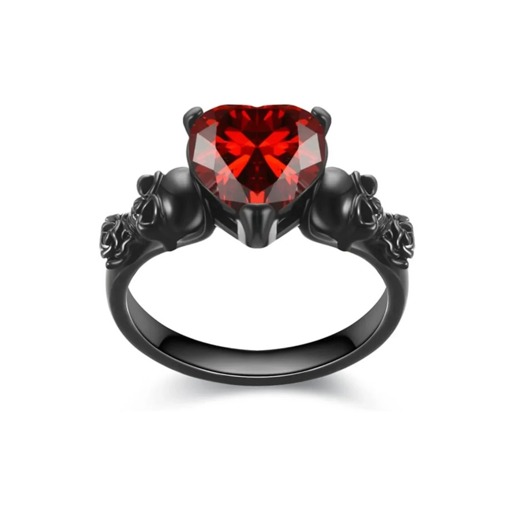 'Til death do us part Blood Red Heart skull ring