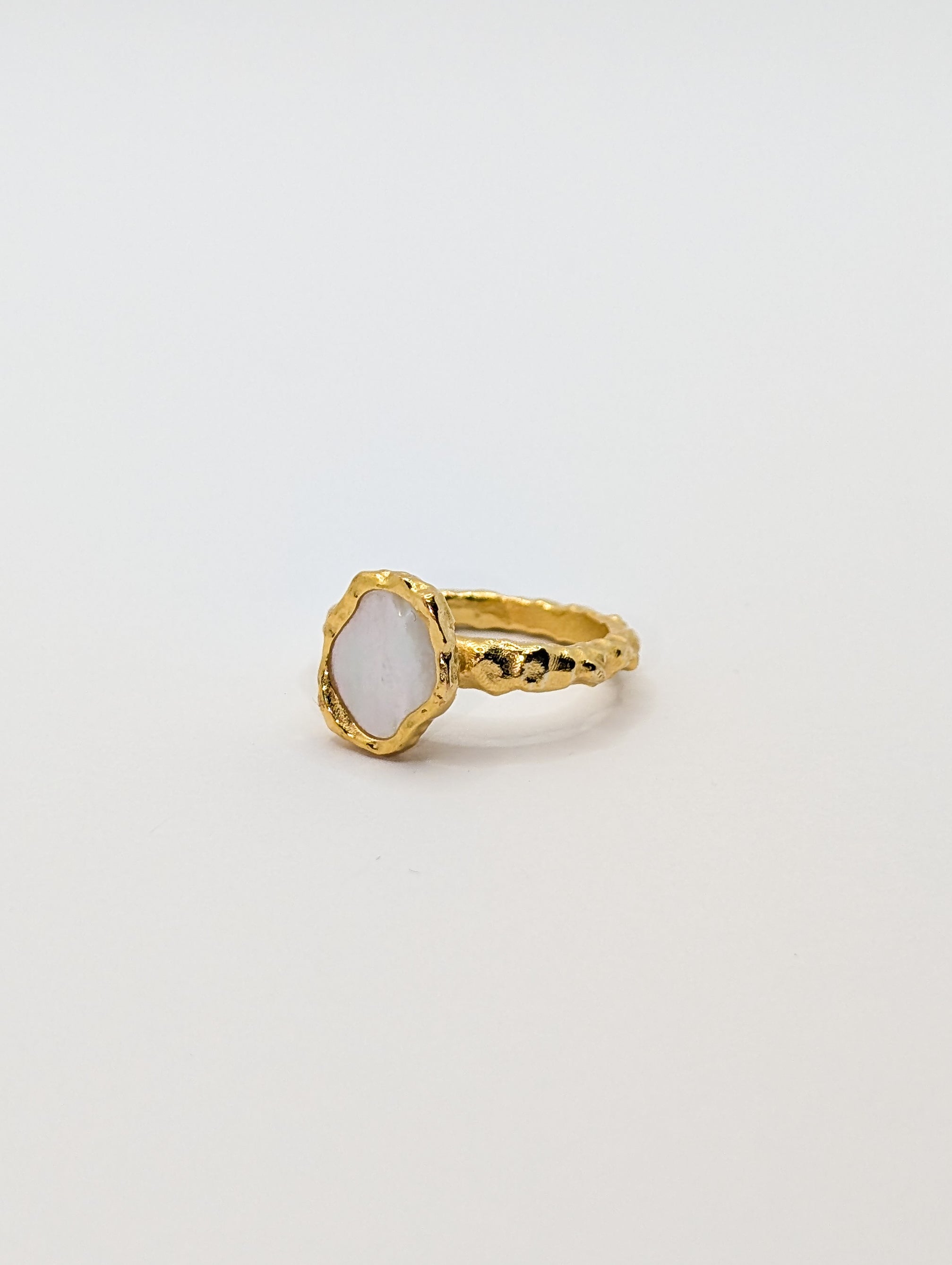 Gold Shelly Mother of Pearl Textured Bezel Ring