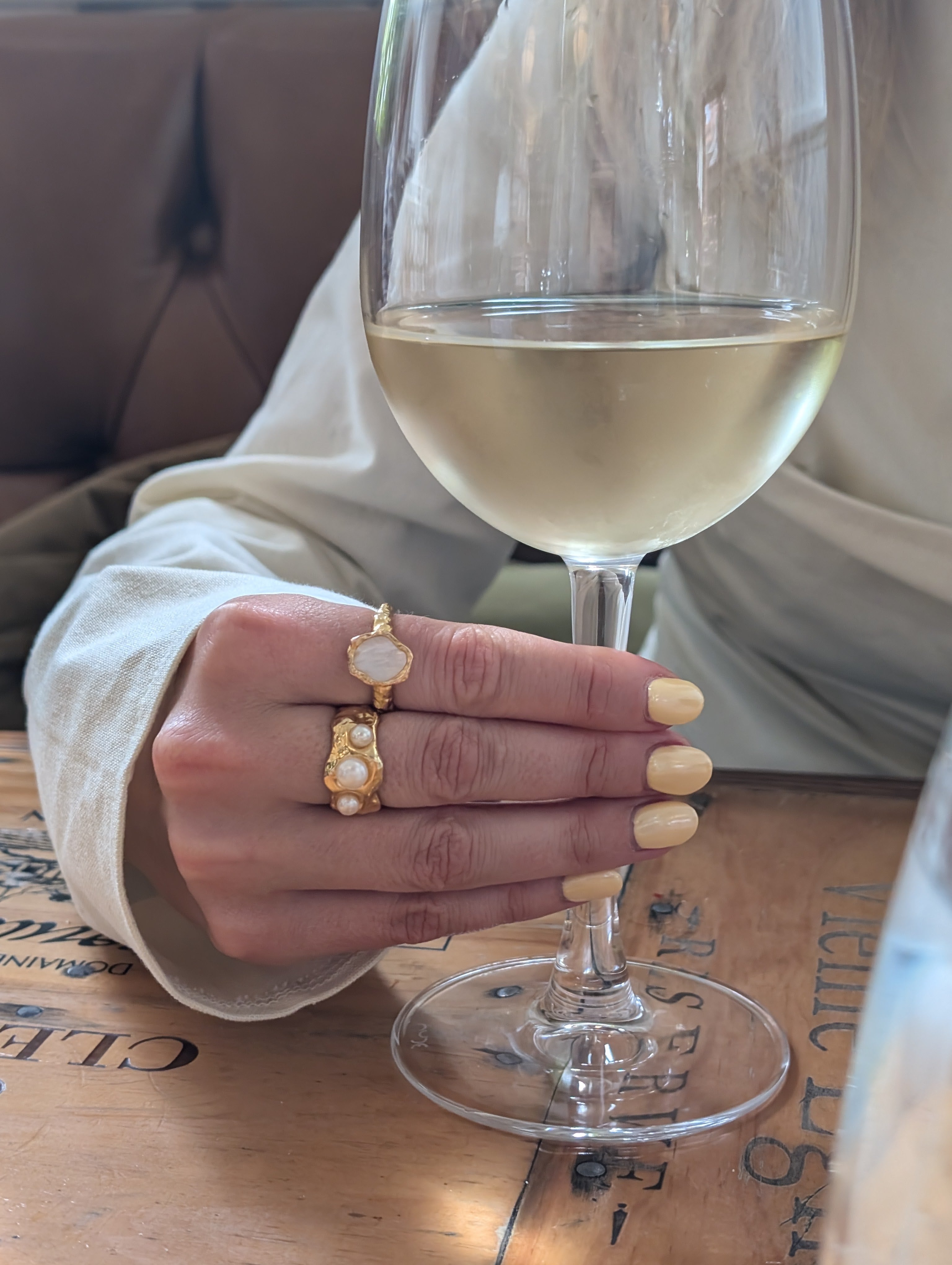 Gold Shelly Mother of Pearl Textured Bezel Ring